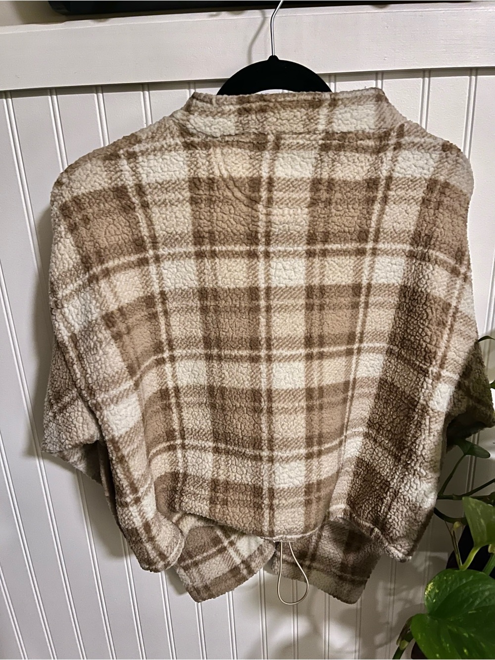 Love Tree Plaid Sherpa Half-Zip Pullover - Cream & Tan - Picture 2 of 7